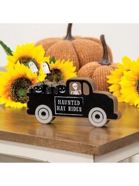 HALLOWEEN CLEARANCE!!! ($6) Haunted Hay Rides Wooden Chunky Truck Sitter